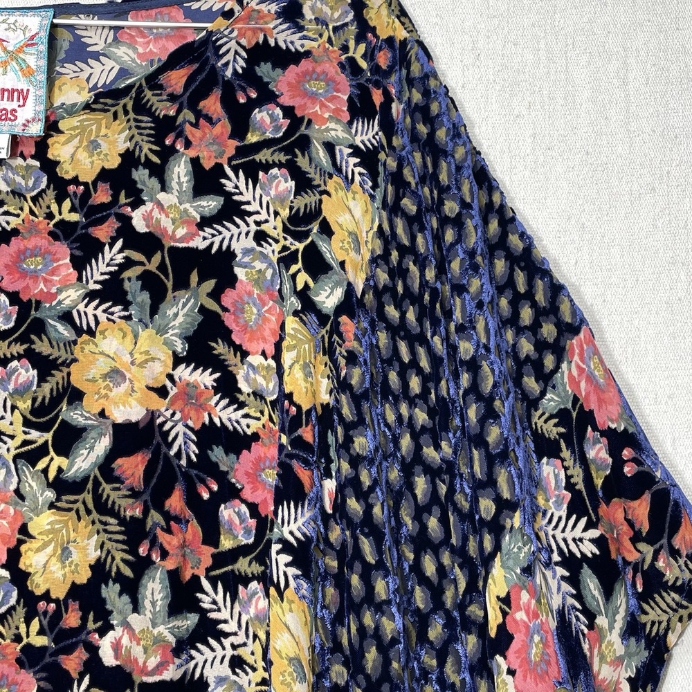 Johnny Was Velvet Burnout Blouse Women's L Blue Floral Print Kimono Sleeve Silk - Picture 9 of 15